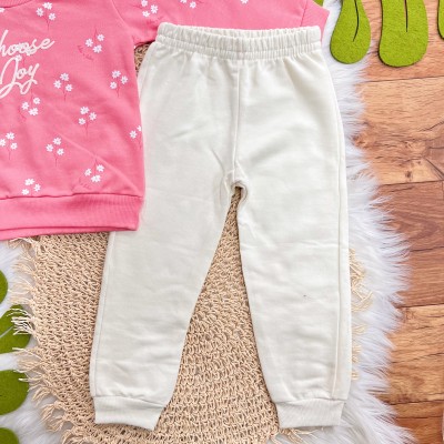  Conj. Casaco Choose Joy e Calça de Moletom - Rosa e Off White
